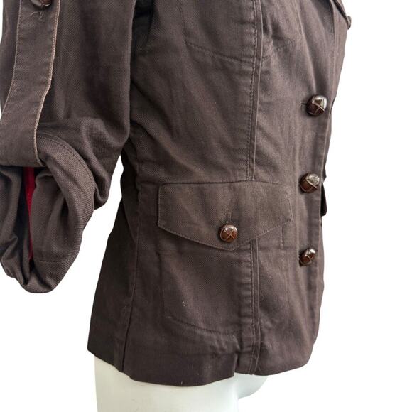 Diane von Furstenberg DVF Dark Brown Roll Tab Sleeve Jacket Cotton Stretch sz 4 - Picture 2 of 16